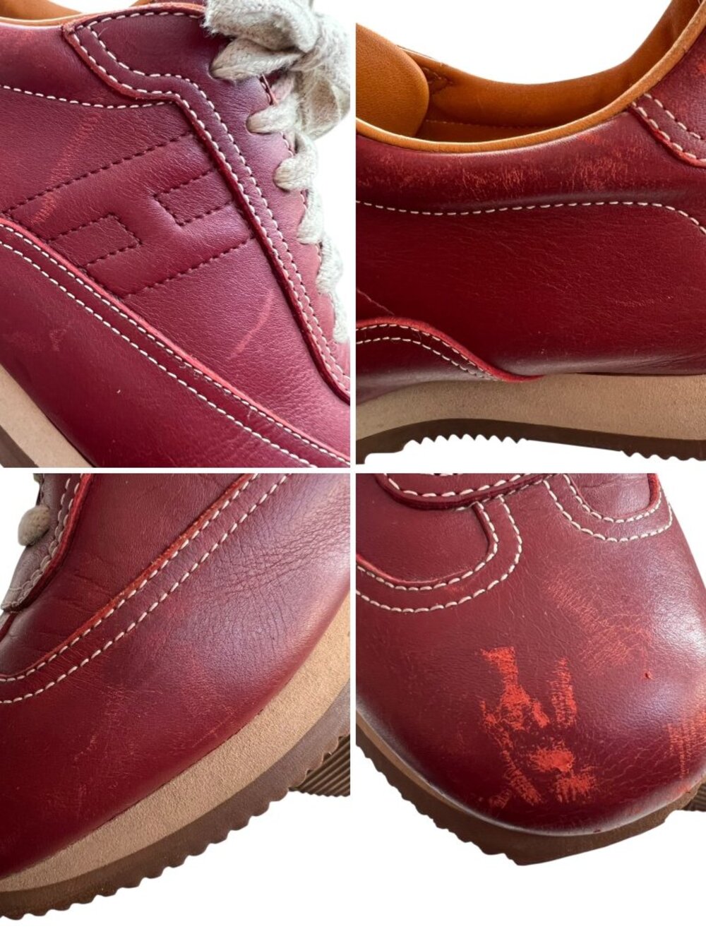 Hermes Quick leather sneakers red leather lace up 38.5 US womens 8 low top shoes - Picture 12 of 14